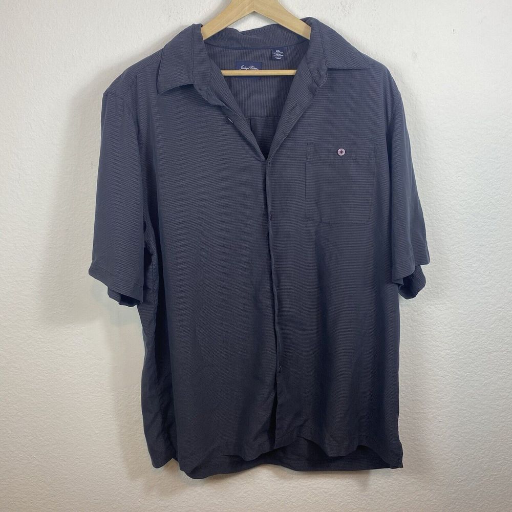 Indigo Palms Tommy Bahama Men's‎ 2XL Short Sleeve button up checkered Gray